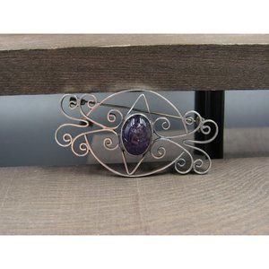 Sterling Silver Rustic Dark Amethyst Stone Pin Brooch